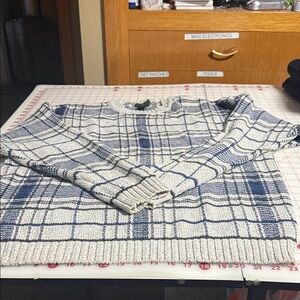 Club Room Blue and White Plaid Crewneck Sweater